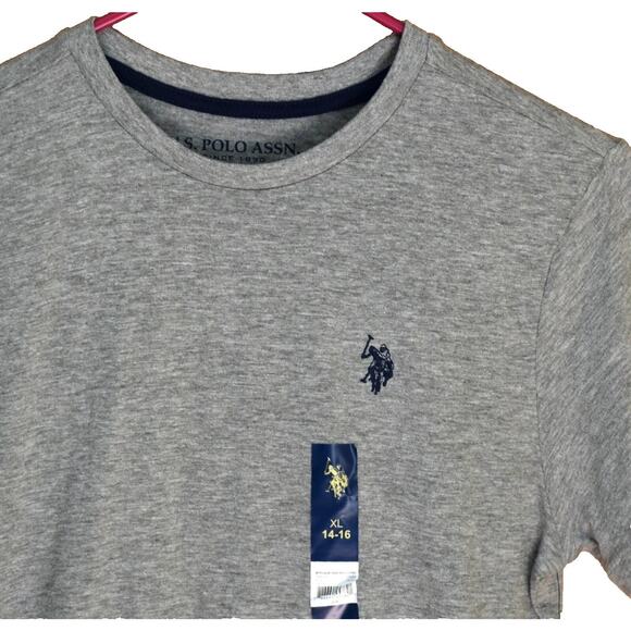 U.S. Polo Assn. Boy's T-Shirt Heather Gray with Logo Cotton Knit Size XL 14-16 - Picture 2 of 2